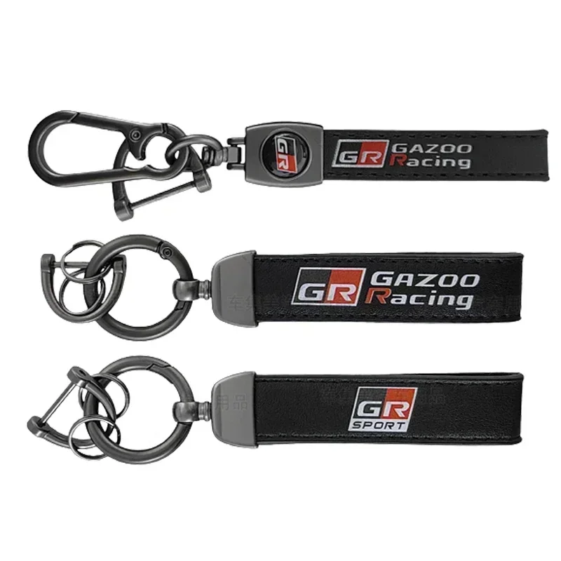 Leather Car Keychain Key Rings for Toyota GR Sport Gazoo Racing Supra Yaris 86 Corolla RAV4 Avensis Prado Prius Auto Accessories