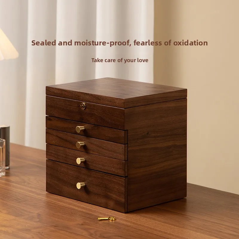 Caja de almacenamiento de joyas de madera con cerradura, joyero premium retro de gran capacidad, regalo de boda, joyero de oro.