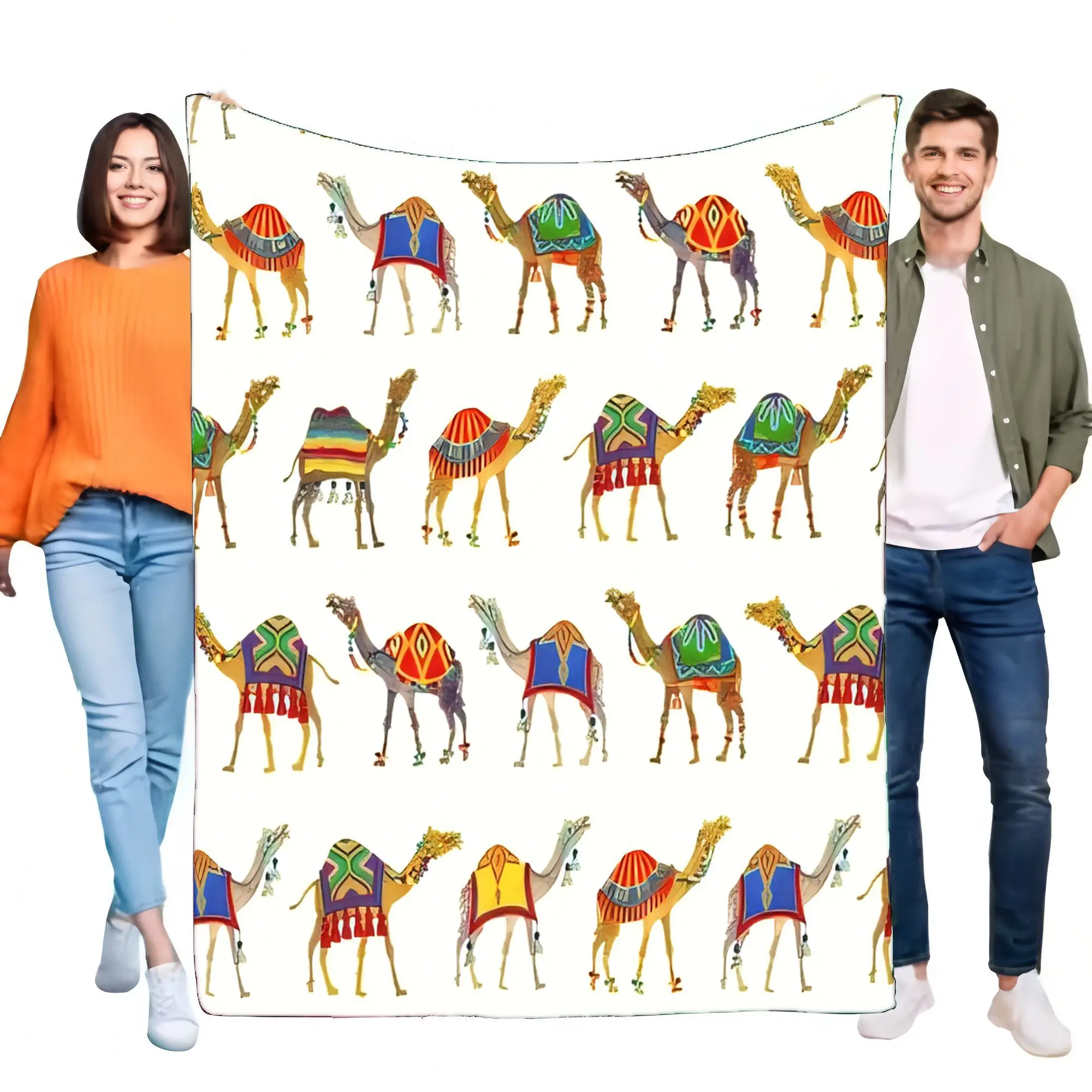 Colorful Decorative Camel Blanket, Super Soft Fleece Throw for Bed Sofa Couch, Cozy Lightweight Arabian Desert Animal Print Gift