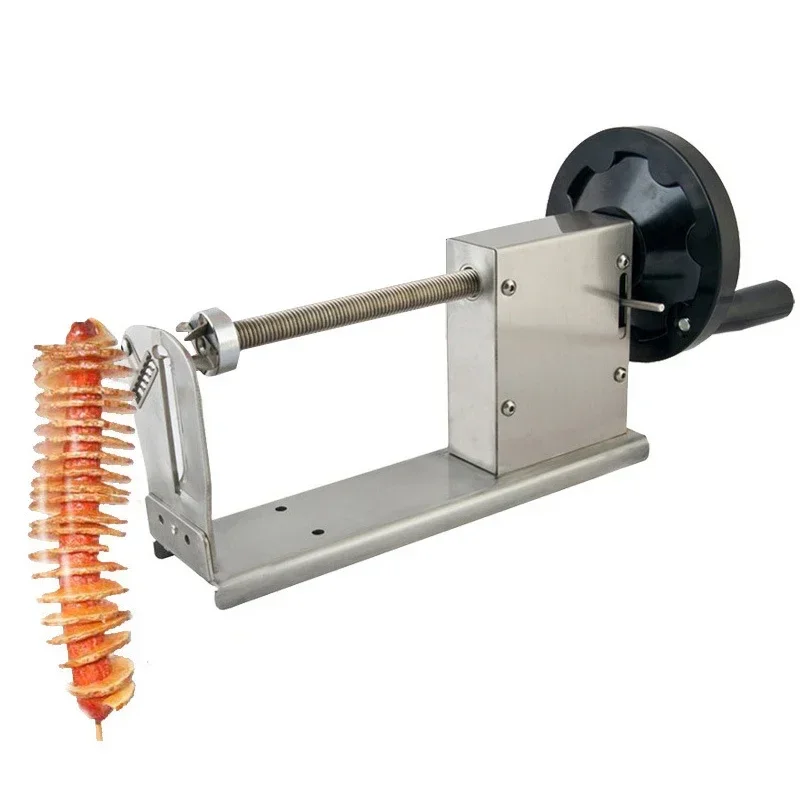 3-in-1 Hand-Cranked Potato Twister Potato Slicer Commercial Manual Stainless Steel Spiral Potato Tower Machine