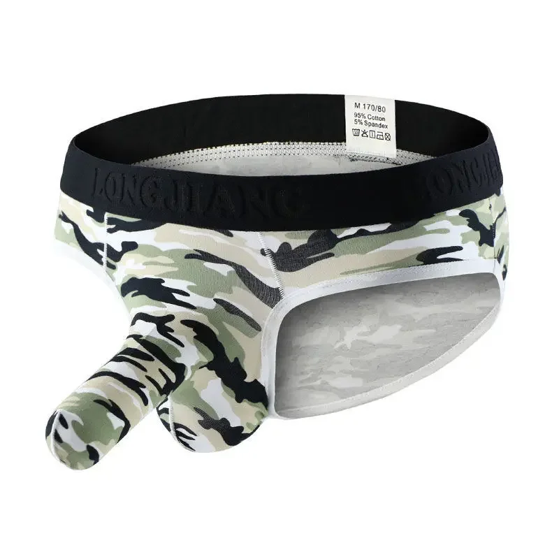 Separação de algodão triângulo roupa interior masculina juventude macio sexy elefante pista u capa grande bolsa cuecas masculinas com buraco pênis boxers