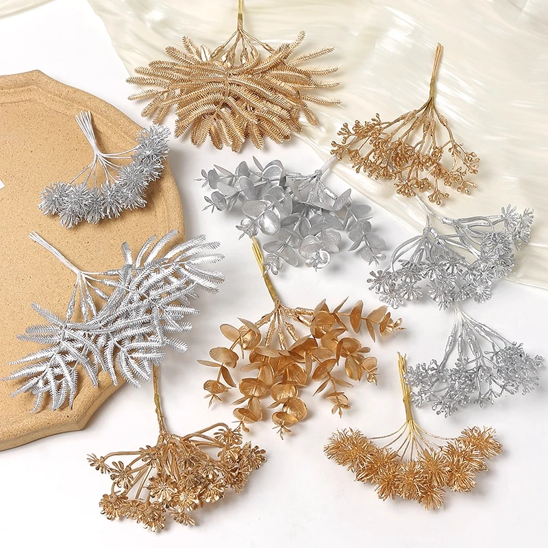 

White Christmas Glitter Leaves 34cm Artificial Christmas Tree Branches for Christmas Tree Home Decoration DIY Wreath Crafts Gift