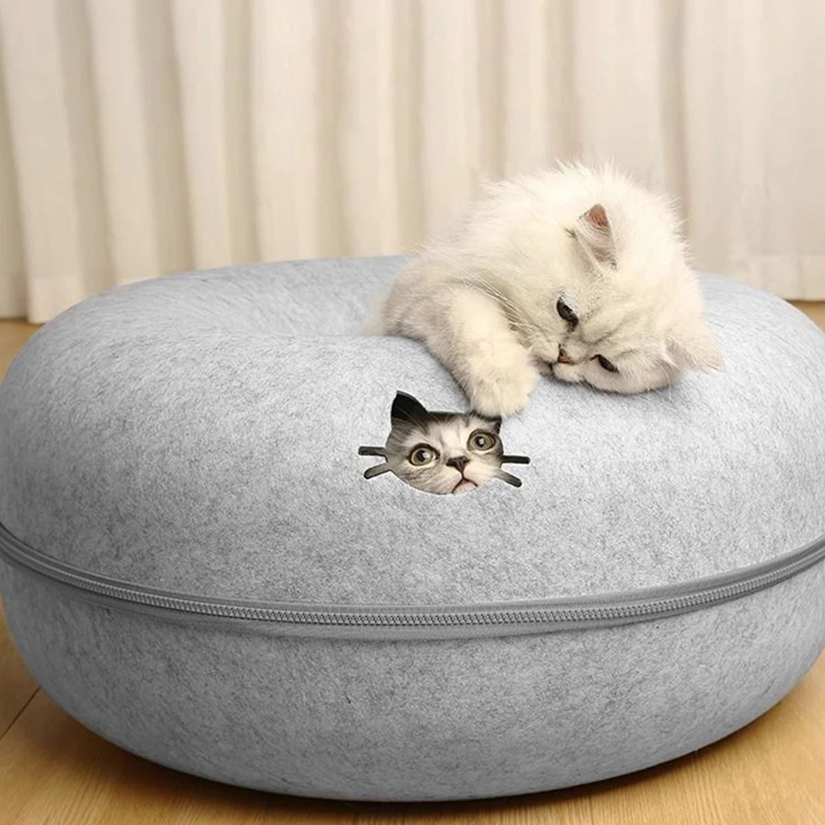 Felt Donut Bed for Cats House With Breather Hole Dog Bed Interactive Play Toys for Cats to Hide 2 in 1 Tunnel for Cats Bed