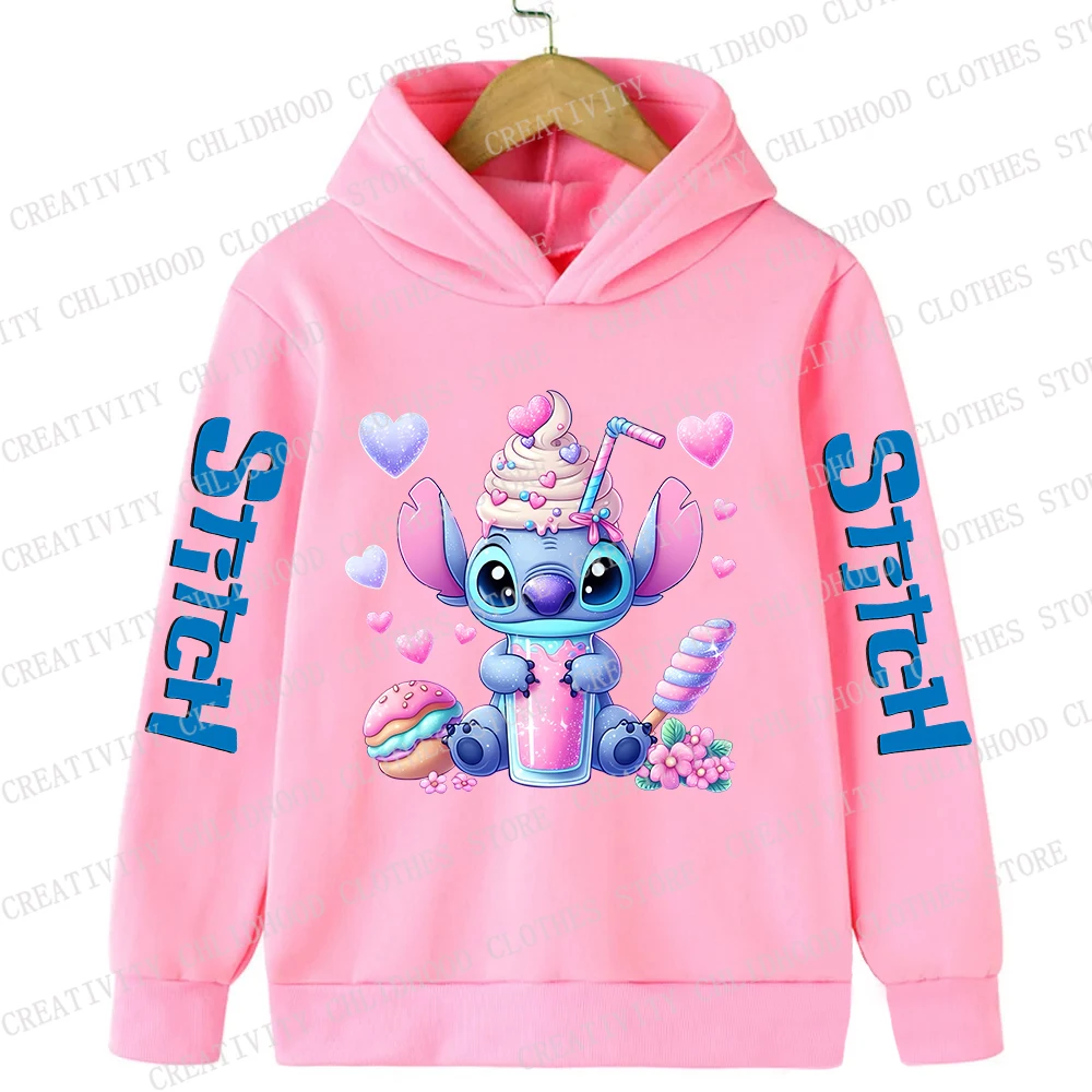 New Stitch Children Hoodies Autumn Winter Kids Add Velvet Pullover Casual Clothes Kid Girl Boy Cartoons Kawaii Tops Sweatshirts