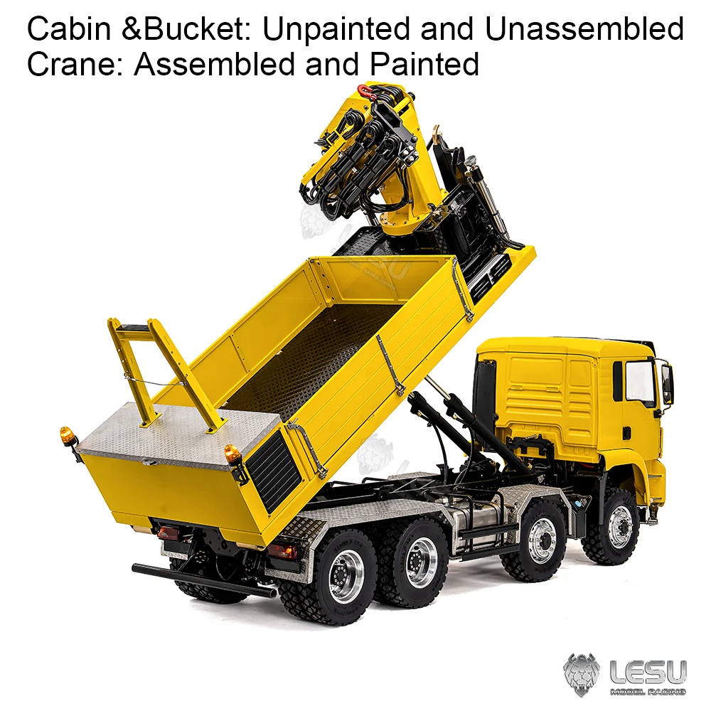 8x8 LESU 1/14 メタルシャーシ RC 油圧式ロールオンオフダンパートラッククレーンキット キャビン プラスチック TGS 電動ティッパーアクスルロック
