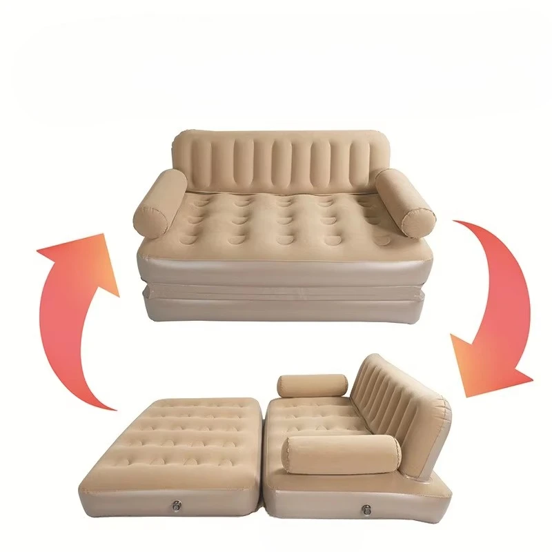 Outdoor camping folding inflatable sofa bed with raised backrest