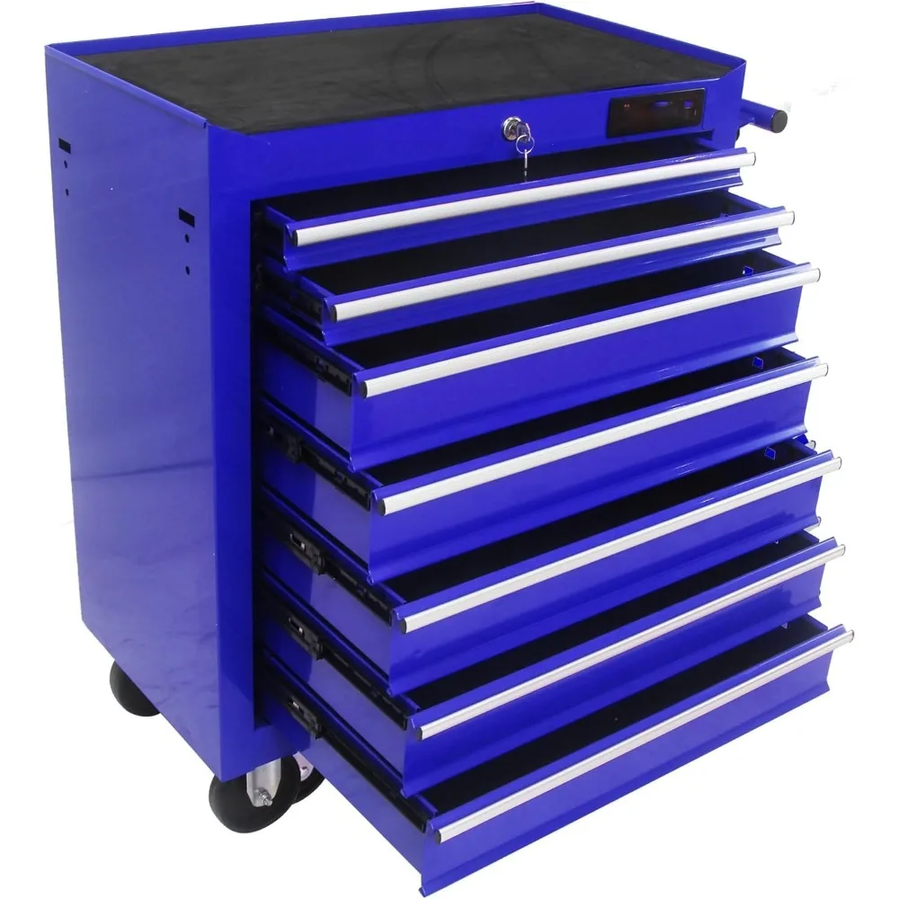 

7-Drawer Rolling Tool Box With Interlock System And Wheels For Garage, Warehouse, Workshop, Repair Shop (Blue, 7-Drawers)