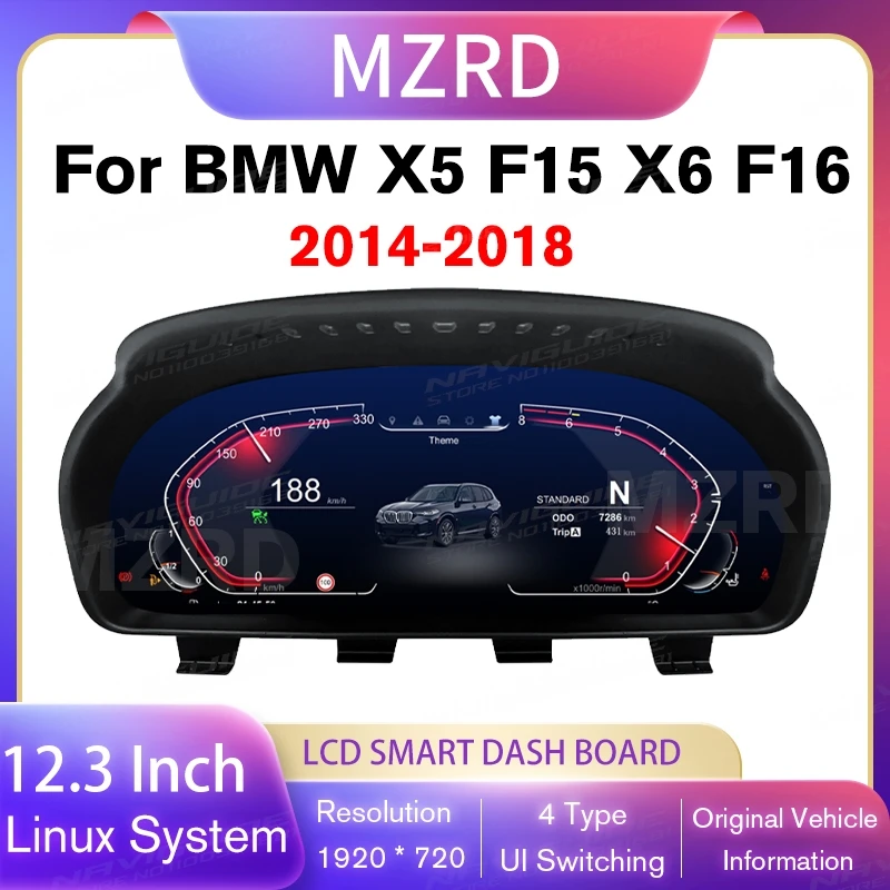 COREYES 12.3'' Digital Instrument Cluster for BMW X5 F15 X6 F16 2014-2018 NBT EVO Linux System Speedometer Car Dashboard