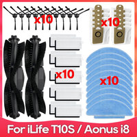 Compatible For ( iLife T10S / Aonus i8 / Everybot Q3 Plus / Honiture Q6 SE ) Roller Side Brush Filter Mop Dust Bag Accessory