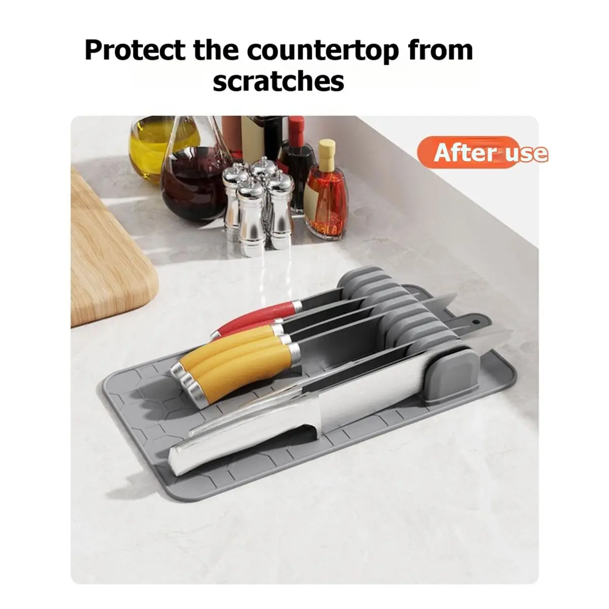 fitfit Drawer Organizer Knives Organizer Premium Compact Multifunctional Soft Knife Mat Silicone Knife Storage Tray Grey