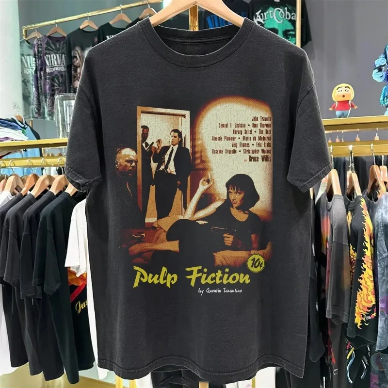 Camiseta negra Quentin "Pulp Fiction" para mujer, camiseta informal de algodón retro unisex Y2K para verano