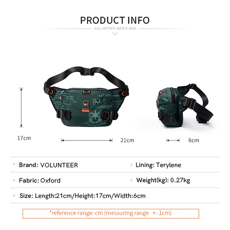 Torby crossbody VOLUNTEER dla mężczyzn 2023 z nadrukiem liter, lekkie, przenośne, uniwersalne torby na ramię z tkaniny Oxford 1518-20A — zdjęcie 7