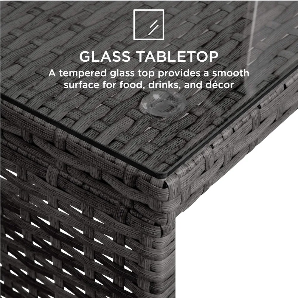 طقم أثاث للمحادثة في الفناء الخارجي مكون من 4 قطع للفناء الخلفي مع طاولة قهوة ووسائد للمقعد - رمادي/كريمي