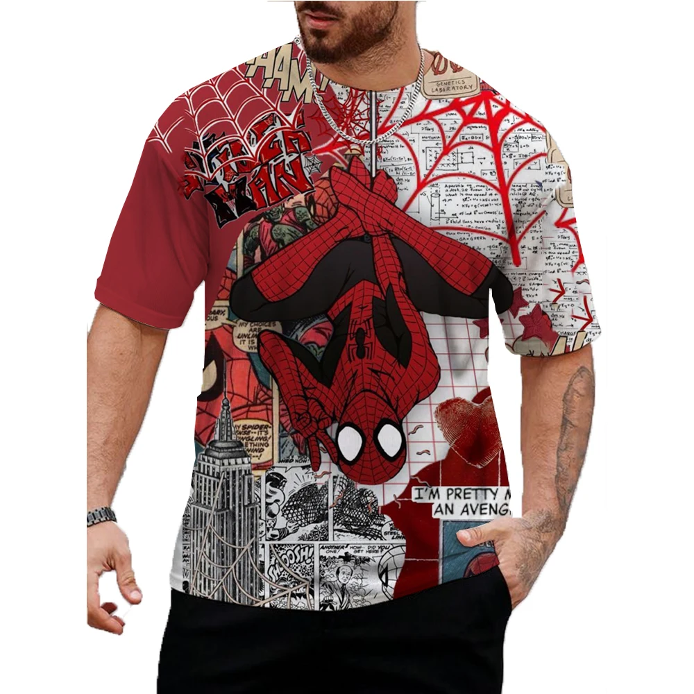 Summer Fashion Marvel Spider Man print Trend T Shirts For Men Casual 3D Print Tees Hip Hop Personality Round Neck Short Sleeve