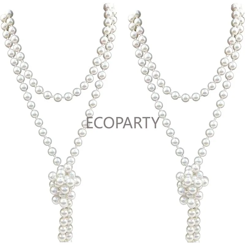 

2 Piece 1920s Faux Pearls Beads Necklace for Women Girls Long Imitation Pearl Strands Flapper Necklace Vintage Costume Party