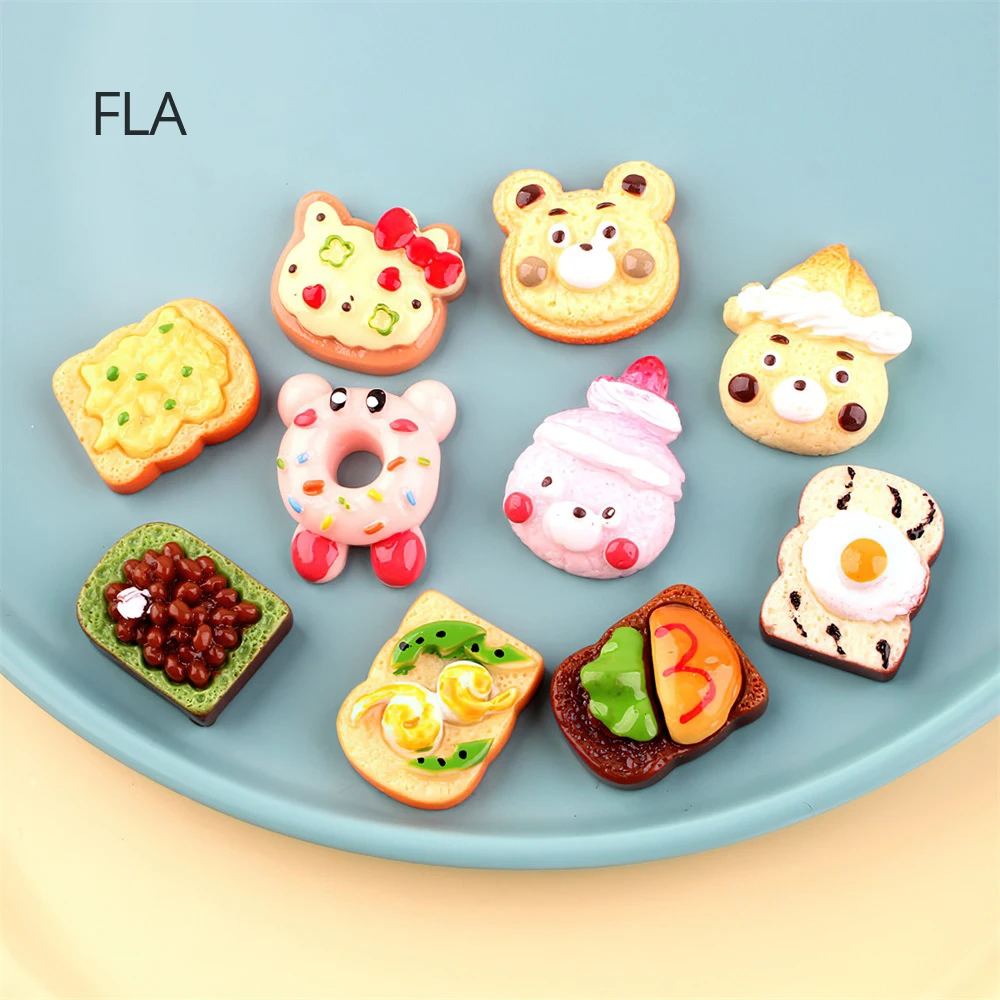 

6pcs/Resin Sweet Food Charm Simulation Love Doughnut Pendants Jewelry For DIY Phone Decoration Bear Cake Accessory
