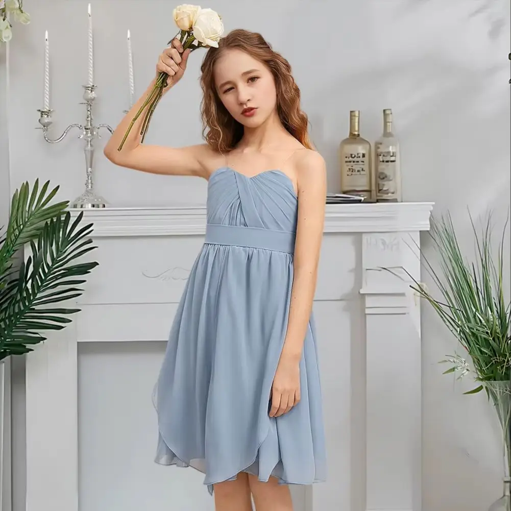 NYJ Designer One-Shoulder Junior Bridesmaid Dress Twilight Mist Flower Girl Dress A-Line Knee-Length Chiffon Garden Gala Wedding