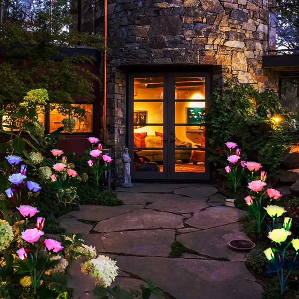 防水のバラの花の形をしたLEDランプ,屋外照明,装飾的な花,庭,芝生,家,バレンタインデーに最適です。