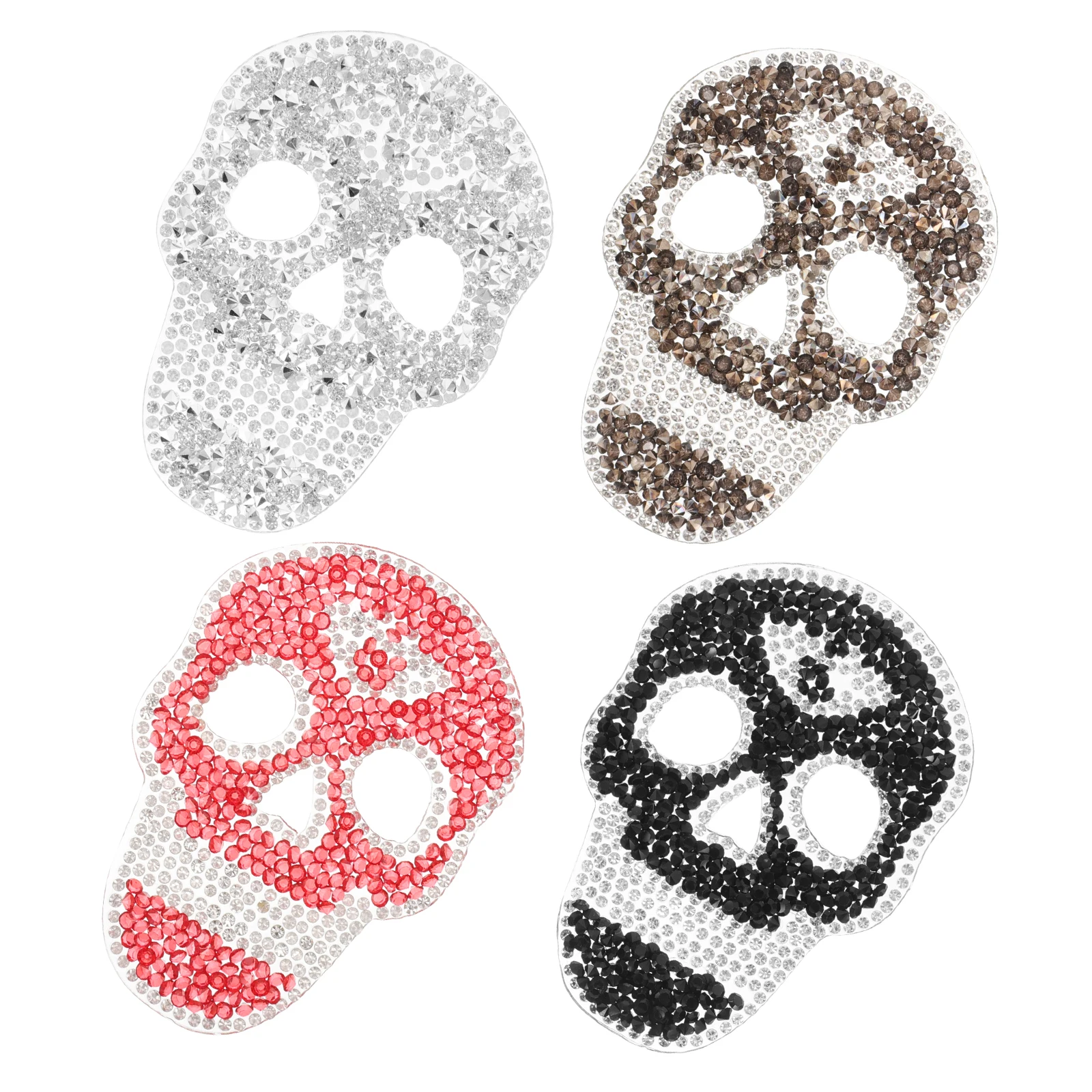 

4Pcs Rhinestone Skull Iron-on Patches Resin Decorative DIY Applique for Jeans Jackets Bags Clothing Accessories