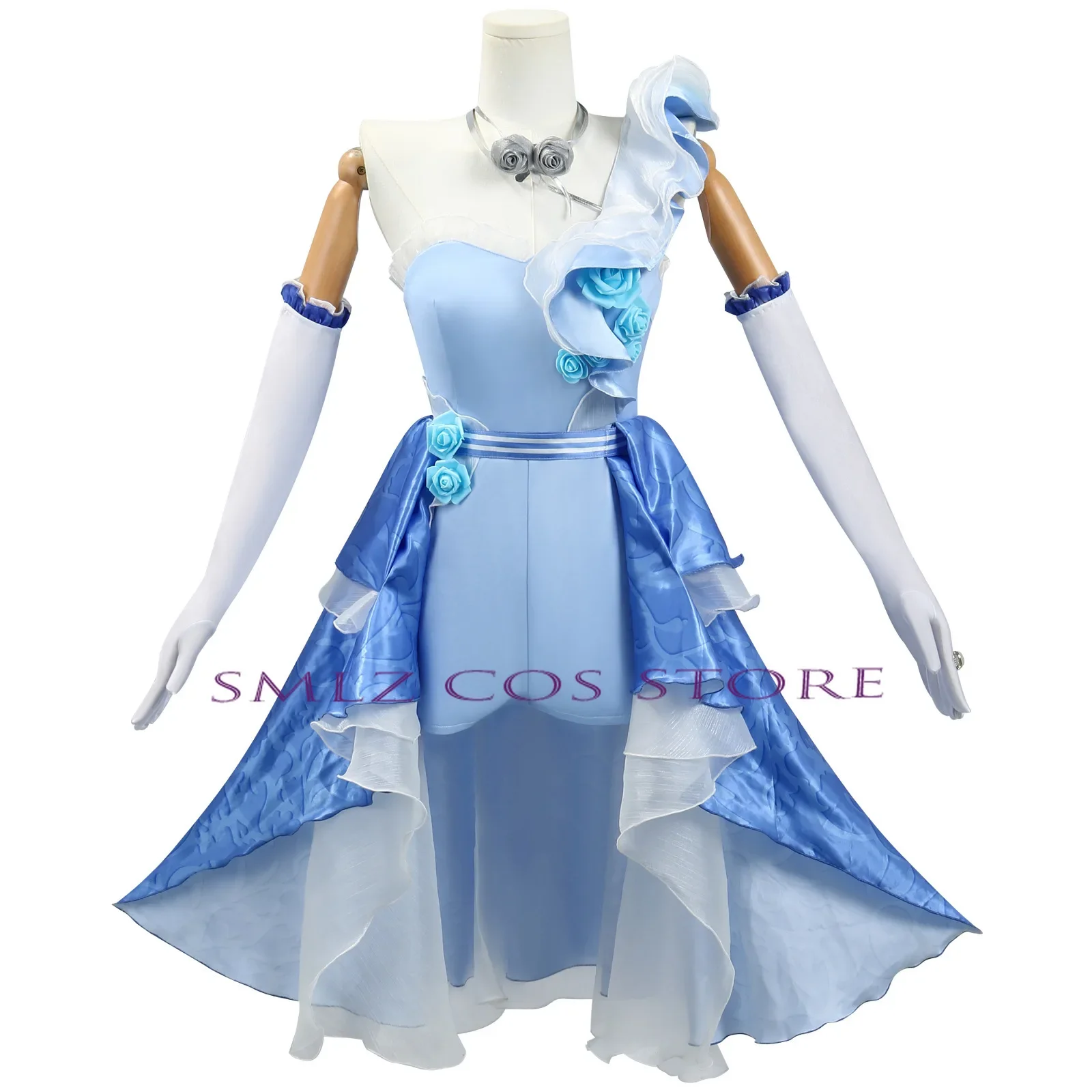 Demi Bourbon Cosplay Anime Spiel Identität antike Kostüm Barmaid blau Kleid Maske Requisite Perücke Set Party Karneval Outfit für Frau