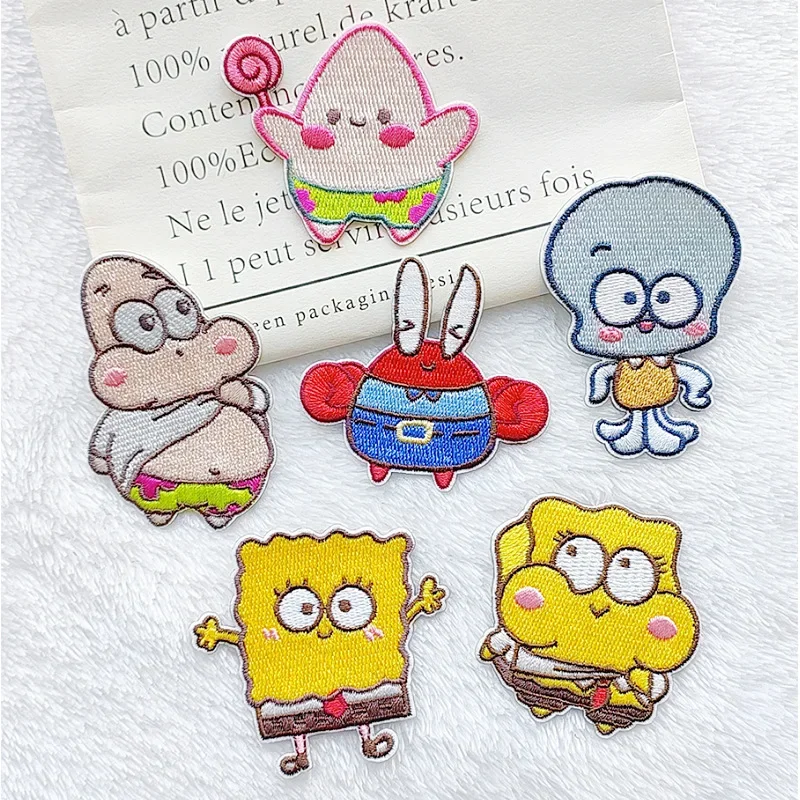 Cute Sponge-Bob Patches on Clothes Embroidery Patch for Clothing Thermoadhesive DIY Pants Jackets Accessories Stickers Gifts