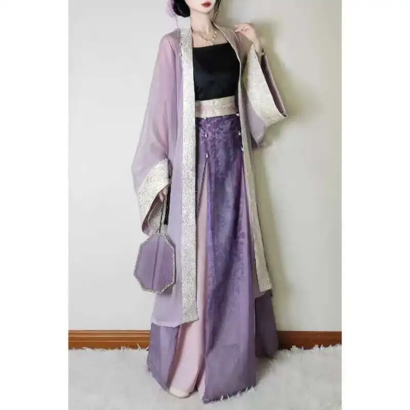 

2026 new Chinese Hanfu Dress Oversized 10XL Carnival Cosplay Costume Song Dynasty Summer Purple 3pcs Hanfu Suit