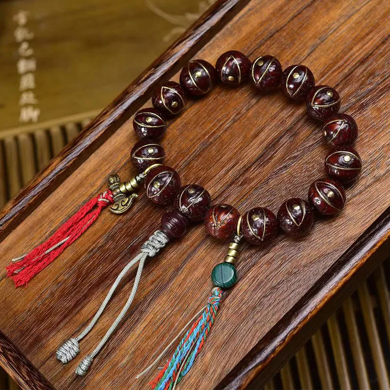 Material Jade Bodhi Old Copper Inlaid Eye Artistic Beads Vintage Bracelet