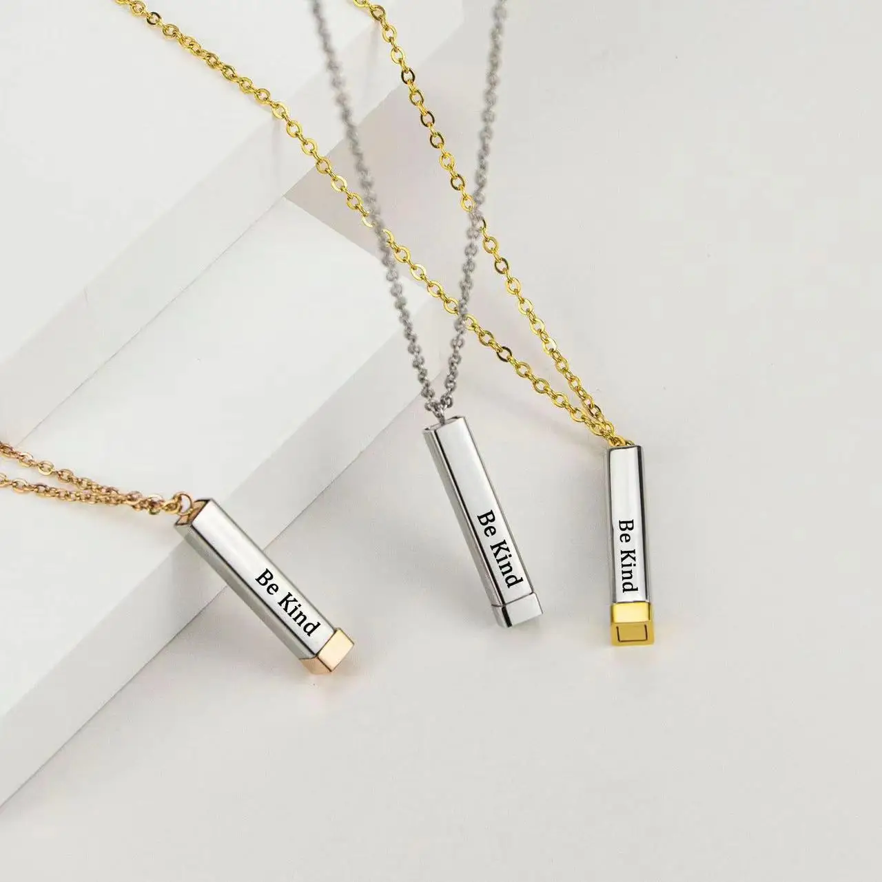 

Custom Necklace Hidden Pendants For Women Personalized Mixed Color Stainless Steel Name Bar Necklace Engraved Lover Valentines G