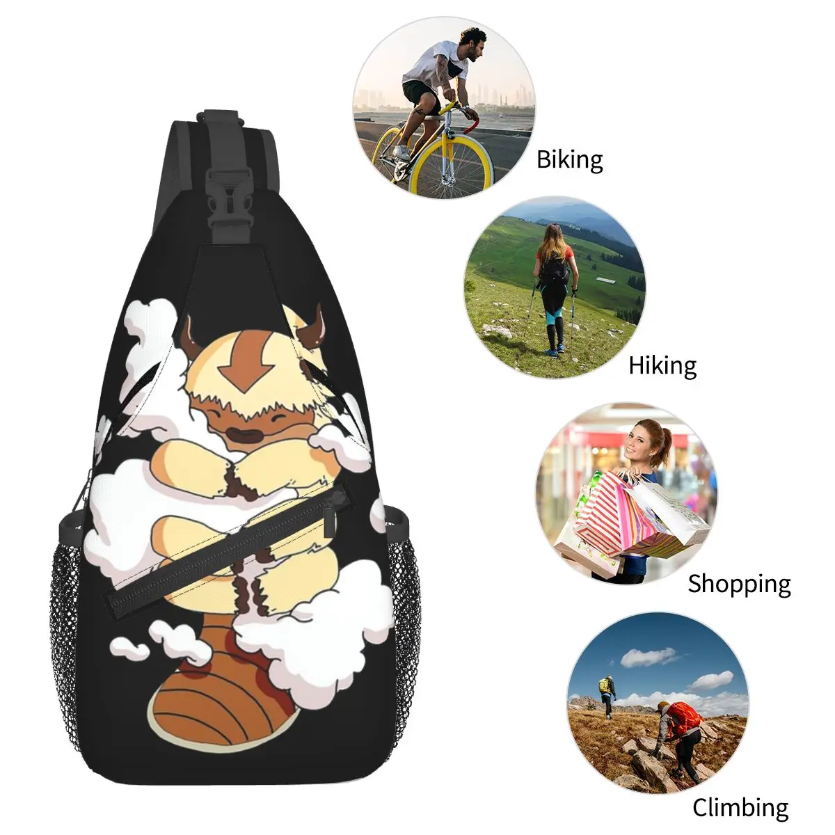 Appa Met Wolken, Avatar The Last Airbender Borsttas Heren Sling Crossbody Rugzak Borsttas Wandelen Dagrugzak Schoudertas