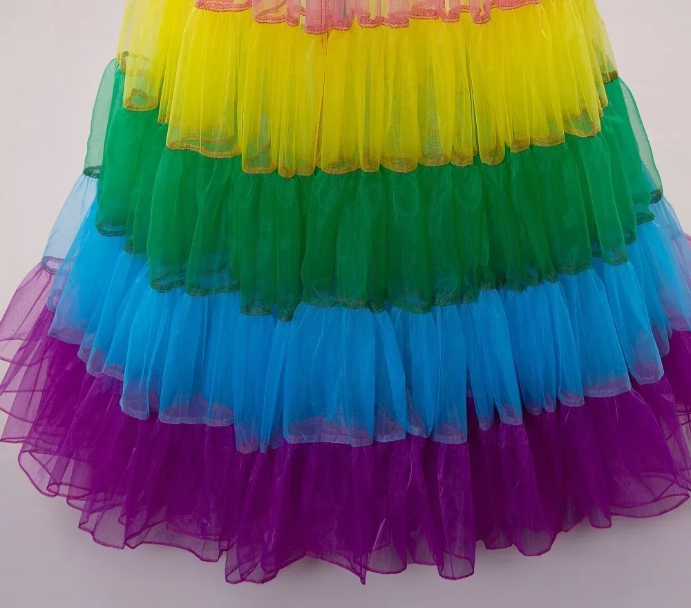 Nieuwe lange veelkleurige petticoat crinoline onderrok hoepel slip trouwjurk baljurk 2019