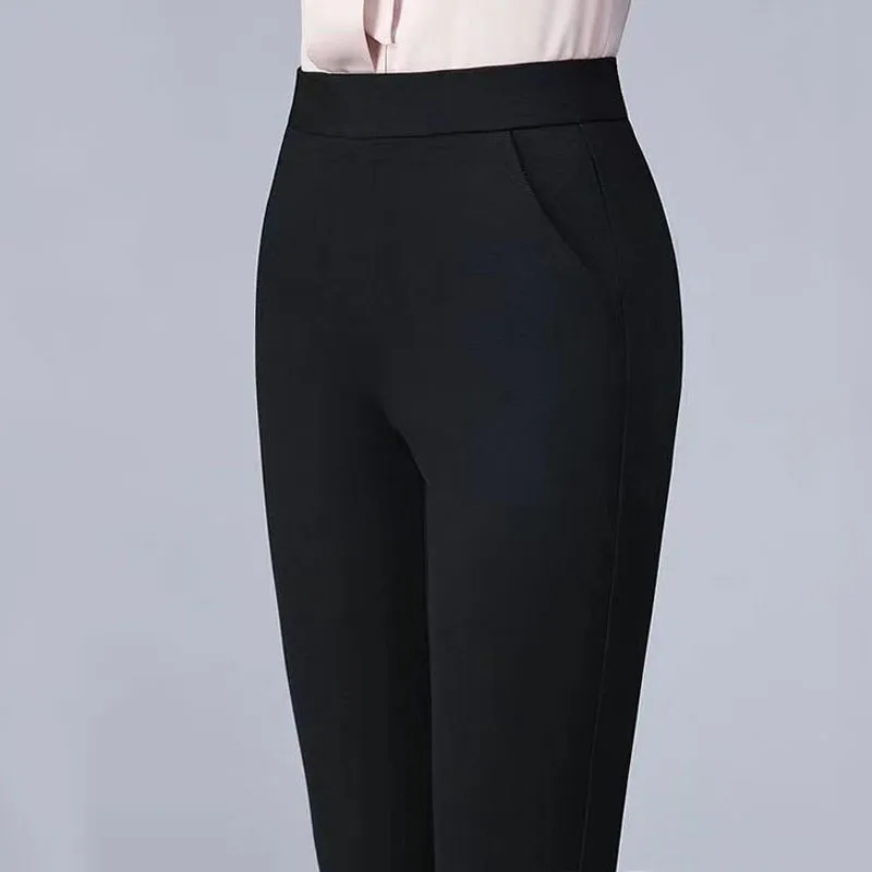 Office Lady Loose Big Size Pencil Pants Spring Summer Elegant Women 5XL Pockets High Waist Casual Solid Straight Trousers 2022