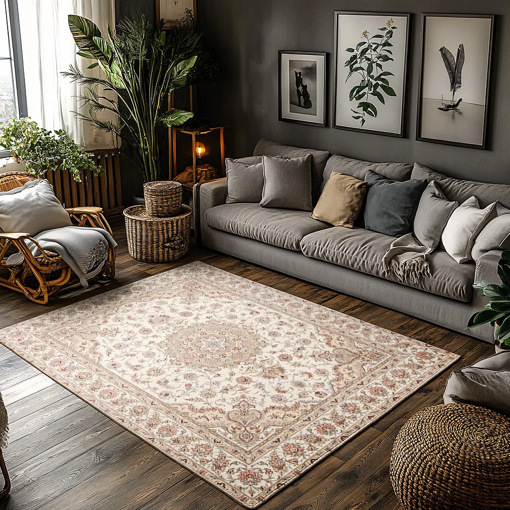 Alfombra floral bohemia vintage Alfombras rústicas para decoración de sala de estar Alfombra oriental suave y antideslizante Color marrón rojo (120 x 180