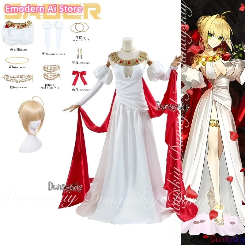 

Героический торжественный наряд с белым платьем и блондинкой, парик для косплея Fate/Grand Order FGO Game Sabre, костюм для косплея, все комплекты