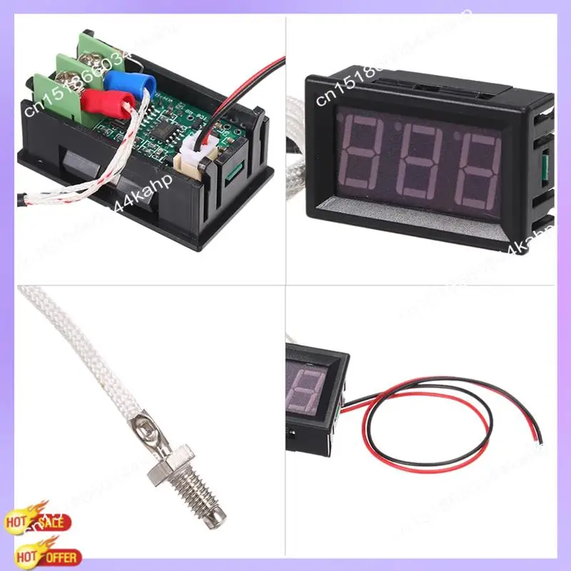 CLCU Industrial High Temperature K-Type M6 Thermocouple Thermometer DC12V -30-800℃ Digital Temperature Meter Tester Durable Gree