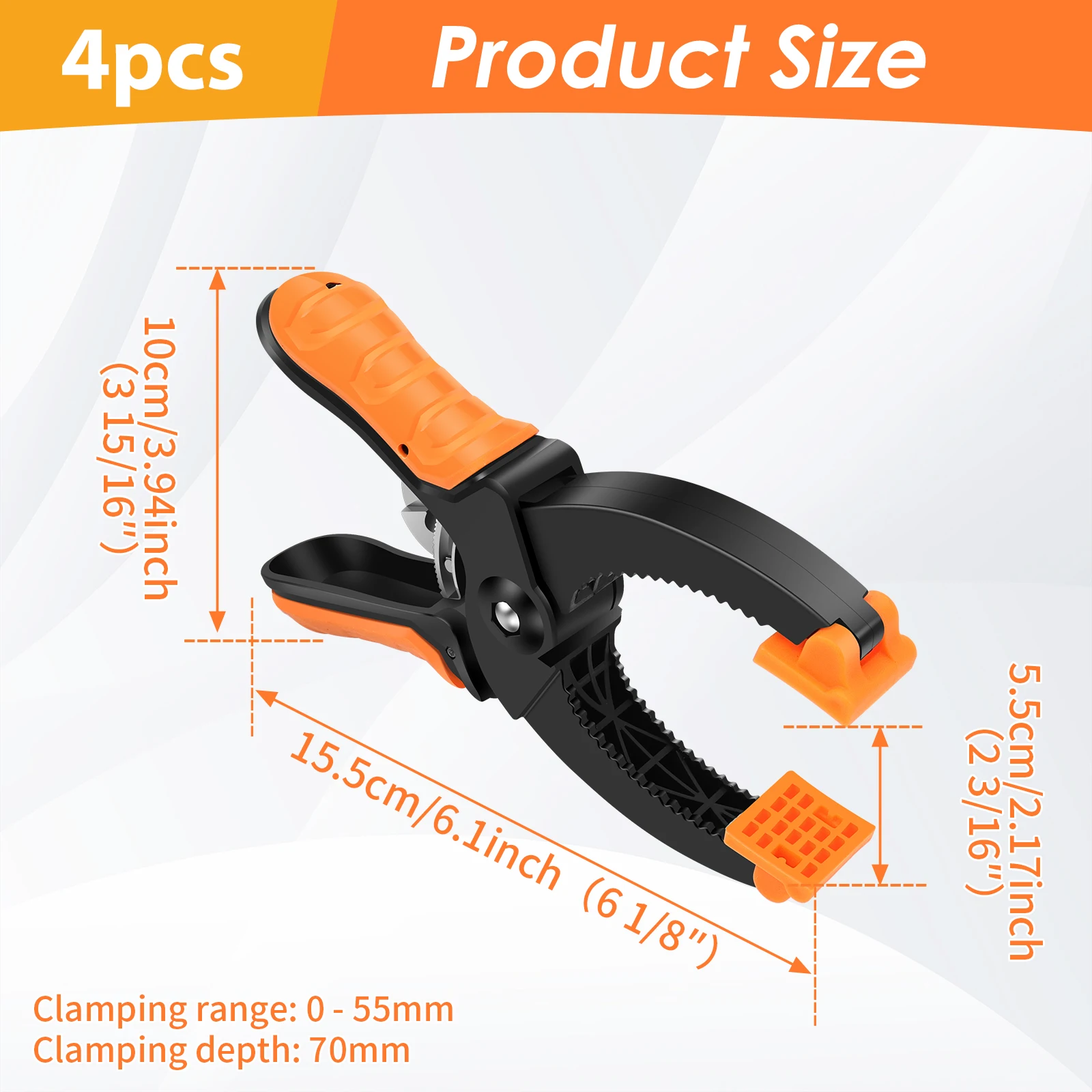 4Pcs 6 Inch Ratchet Clamp 0-55mm Adjustable Woodworking Nylon Quick Release DIY Hand Tools Orange PE Pads For Gluing Carpentry
