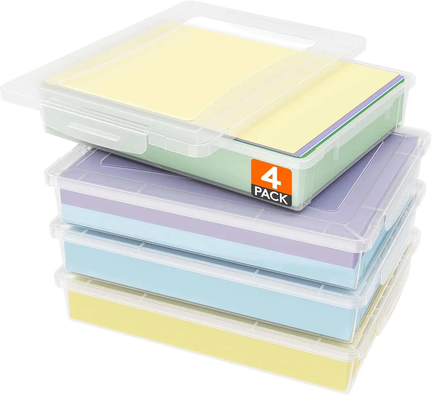 

4 Pack Plastic File Box with Latching Lids for A4 Letter Documents, Clear Storage Containers for Office Home School