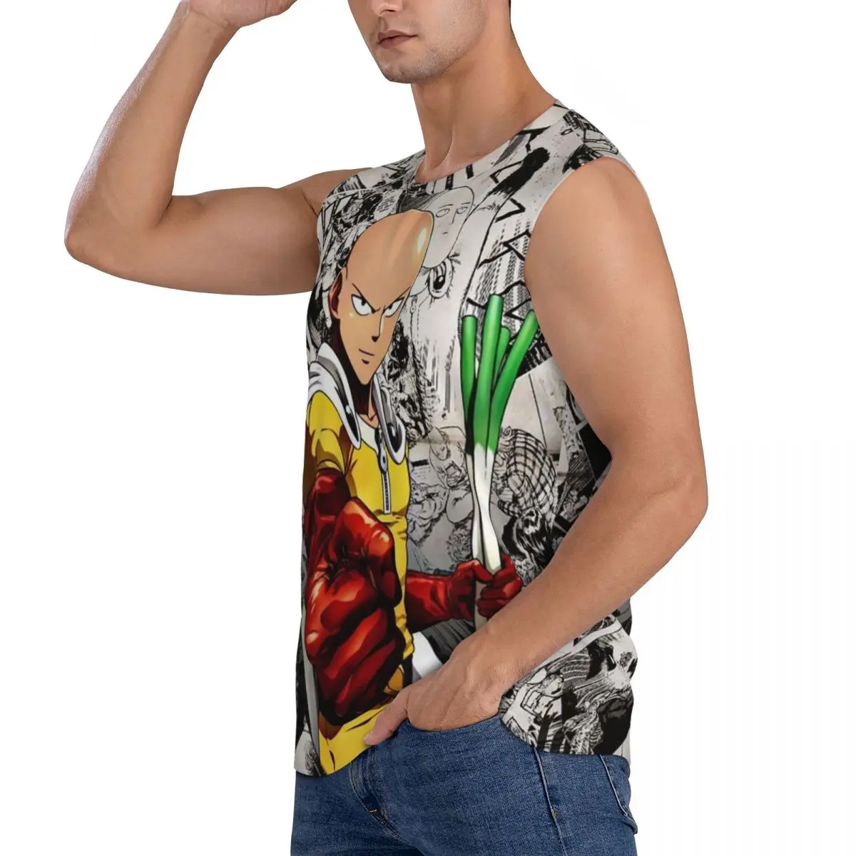 Anime One Punch Man Men Sleeveless Tank Tops Quick Dry Breathable Gym Fitness Running Summer Casual Sport Vest