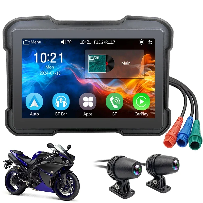 

Universal Wireless Carplay Motorcycle Screen Motorbike Siri Dual BT 5.0 WIFI GPS Navigation Motor Android Auto