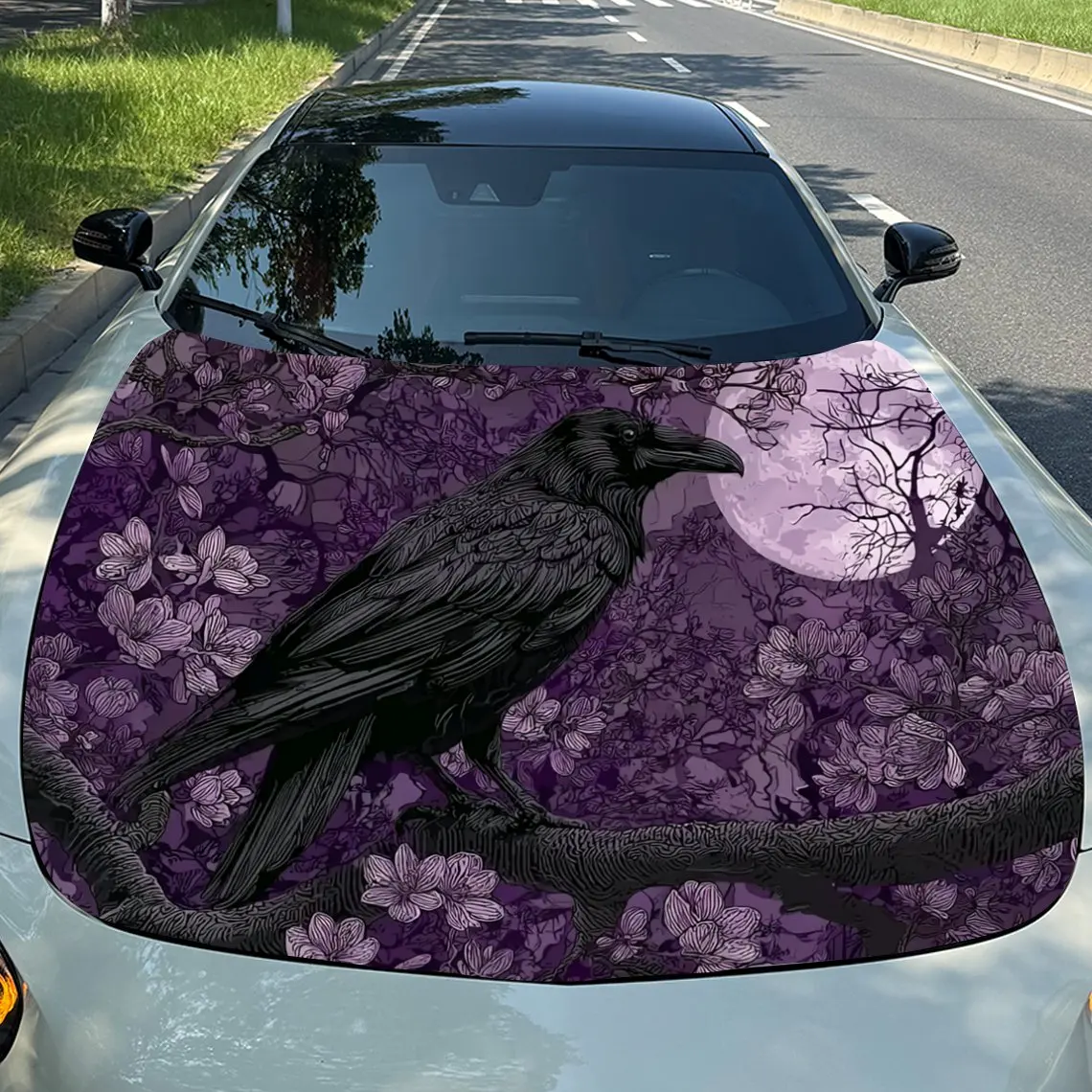 

Car Hood Sticker-Night Moon Crow Design Waterproof And Scratch Resistant Vinyl Film Decoration,self-adhesive Protective Body Wra