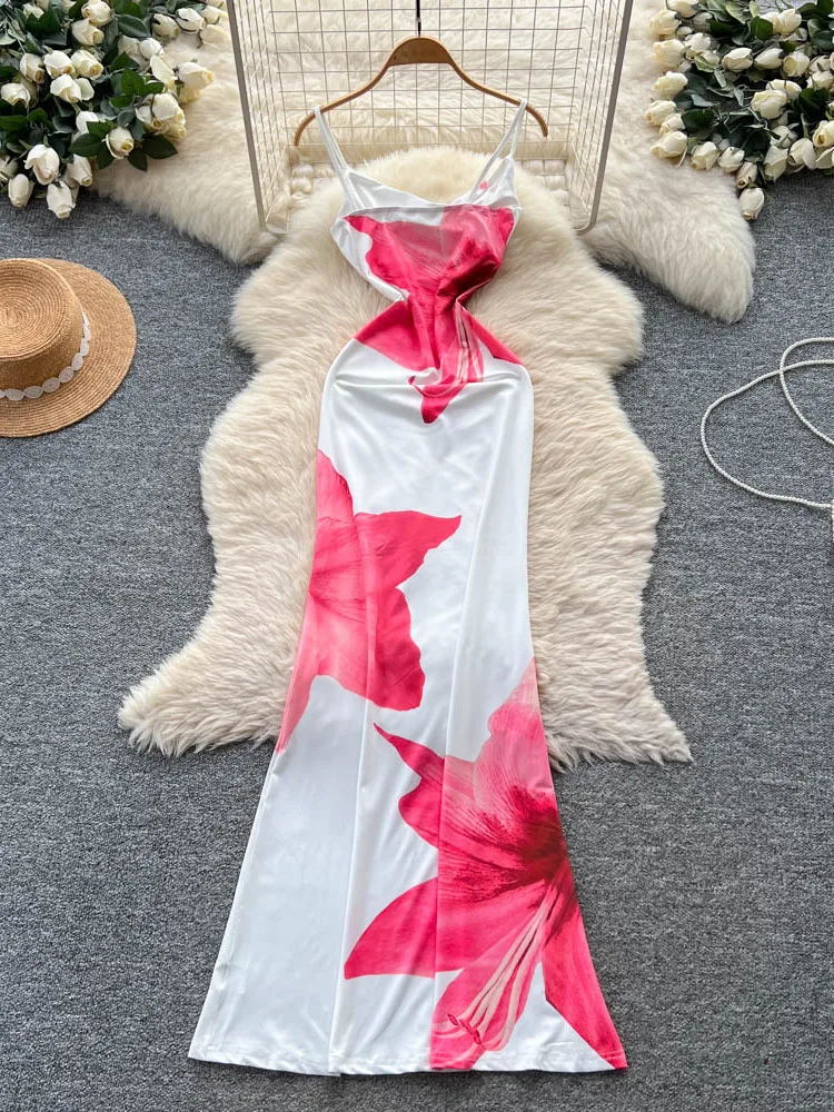 Falda larga adelgazante con tirantes Pure Desire para mujer, falda Sexy con estampado Floral ter Ne Dr, estilo coreano, cintura alta, fibra de poliéster