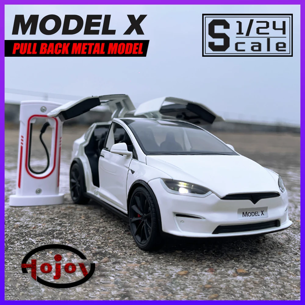 

Scale 1/24 Tesla Model X with Charging Pile Metal Cars Toys Diecast Alloy Car Model Gift for Boys Children Kids Toy Vehicles