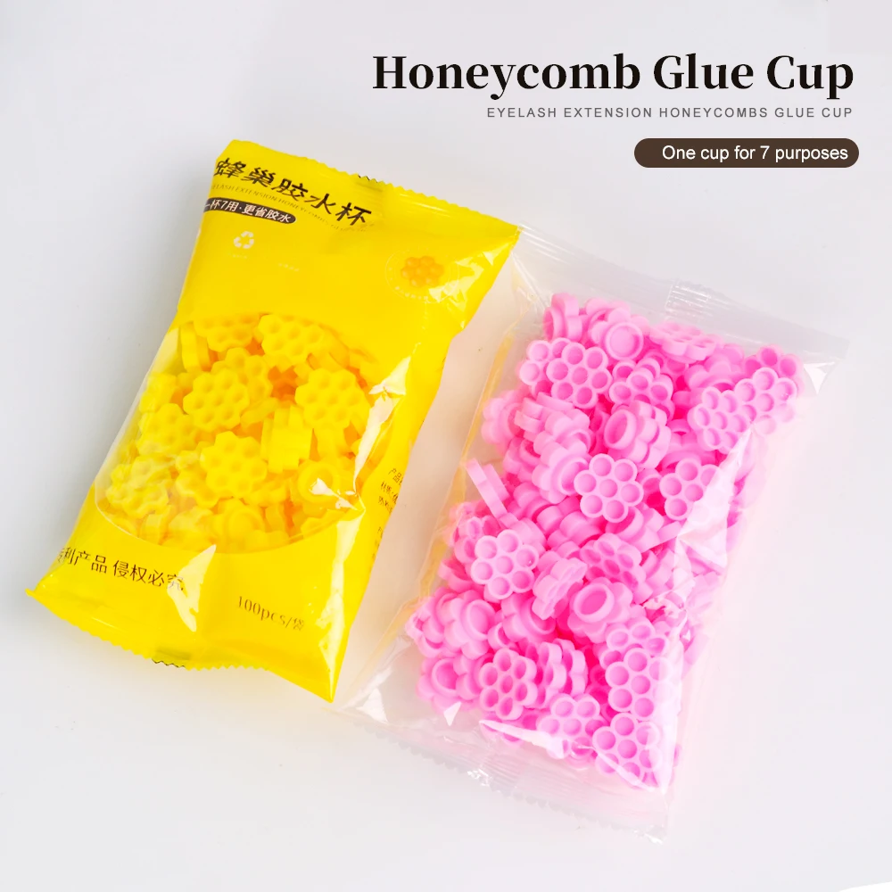 100pcs Eyelash Extension Glue Cup Honeycomb Shaped Tattoo Ink Pigment Holder Container Grafting Eyelashes Auxiliary Makeup Tool