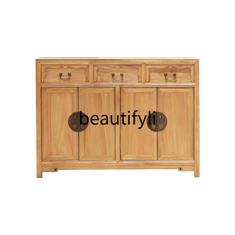 

New Chinese-style solid wood dining elm locker, living room against the wall, simple household storage side cabinet