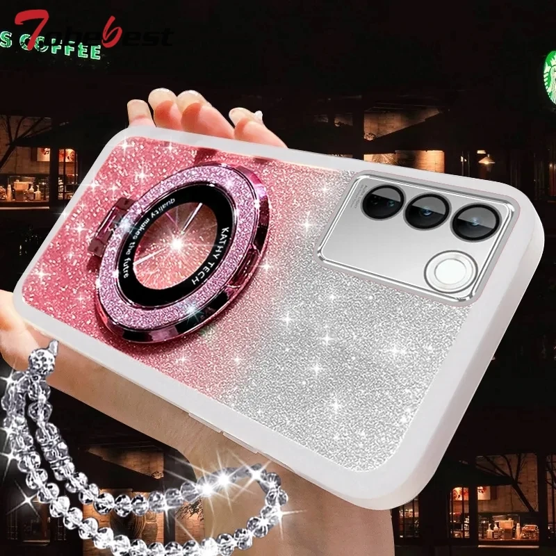 Glitter Crystal Bracelet Magsafe Phone Holder Case For Samsung Galaxy M35 M55 M54 M53 M34 M33 M15 M14 M13 F15 F14 F13 C55 4G 5G