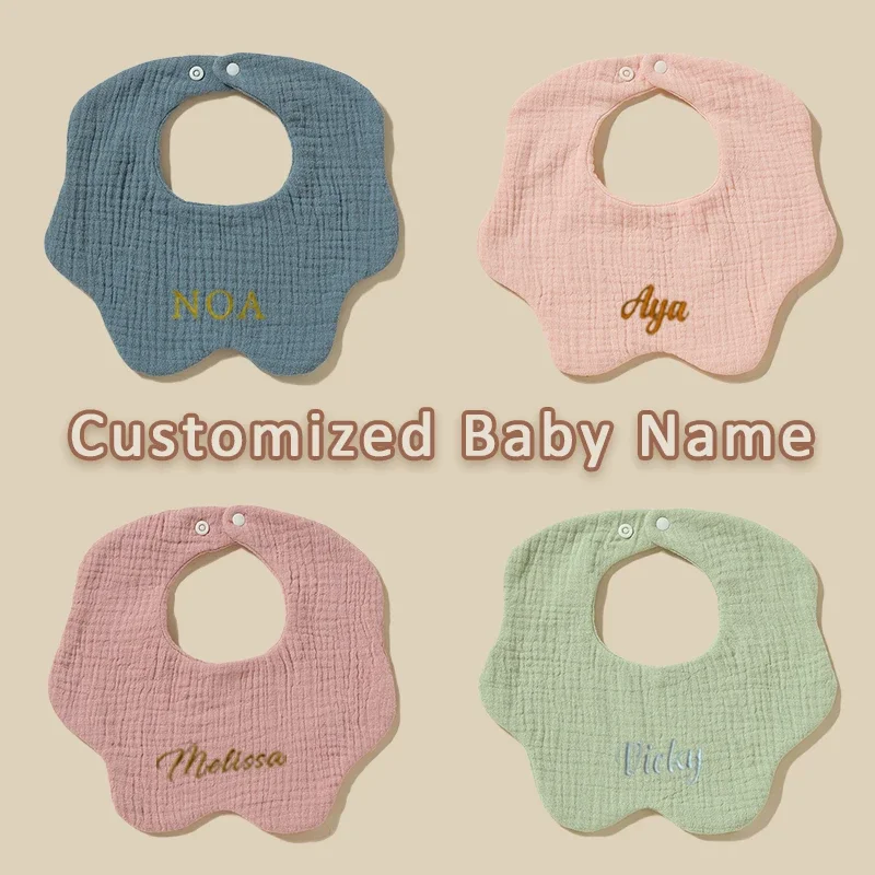 Personalized Baby Bib Apron Baby Bibs Cotton Boy Baby Feeding Bib Custom Baby Bib Waterproof Girl Name New Born Baby Essentials