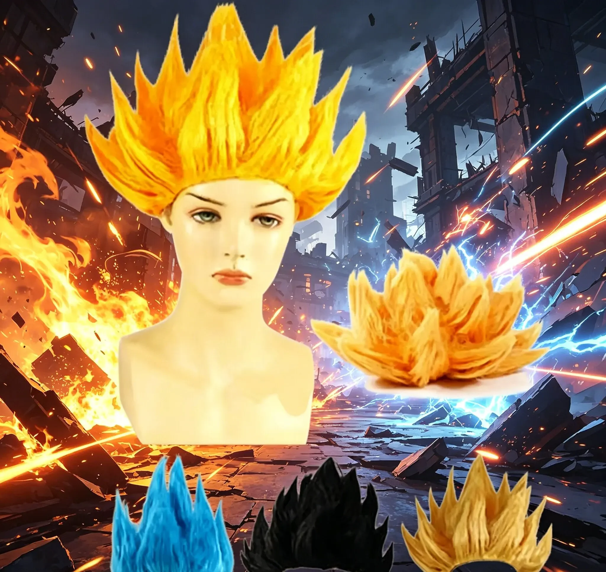 Pelucas de Cosplay para Adultos 2026, Peluca de Goku para Disfraz de Anime, Color Negro, Azul y Amarillo, para Fiestas de Halloween y Carnaval