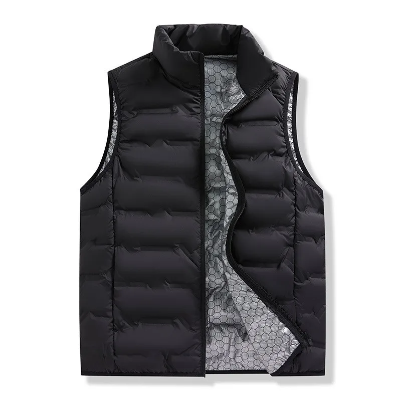Men's Thick Zipper Stand Collar Slim Fit Sports Vest with Front Zipper, Hexagonal Lining, Reflective Inner Lining and Zippered