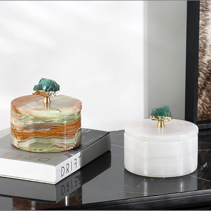 

Natural Jade Stone Storage Jar Marble Desktop Jewelry and Cosmetic Storage Box Living Room Fruit and Candy Jar Exquisite Gifts