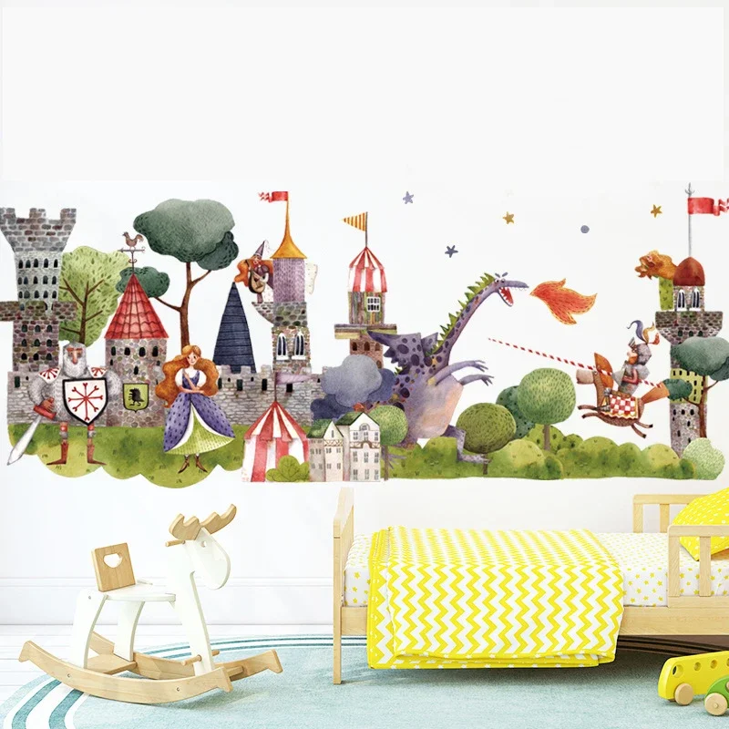 Cartoon Castle Knight Wall Sticker for Baby Room Activity Room Kindergarten Classroom Wall Decoration Fo Children Play Roles