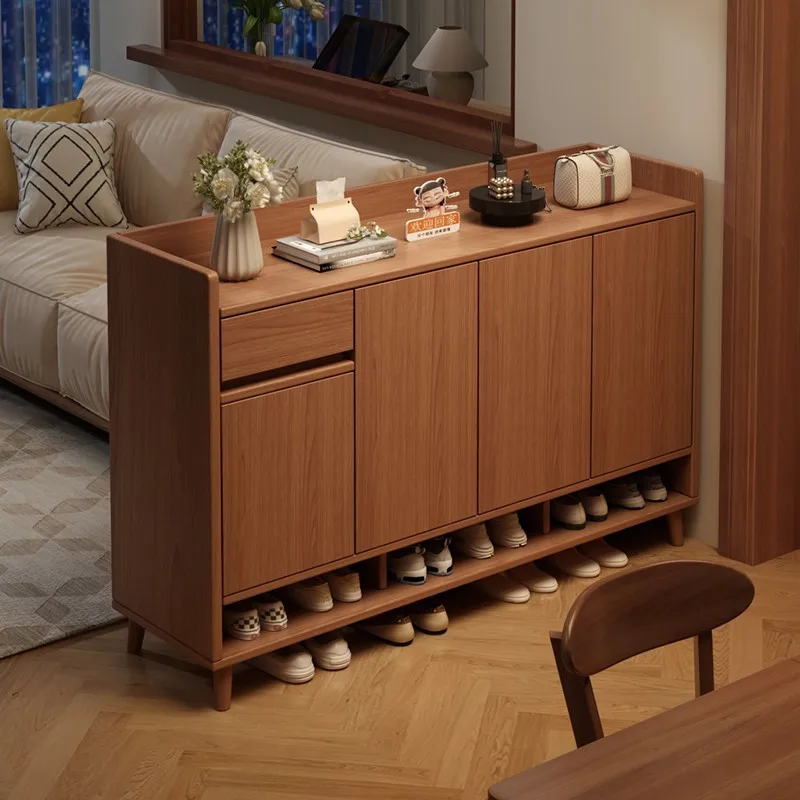 Solid wood partition shoe cabinet household entrance integrated entrance shoe rack